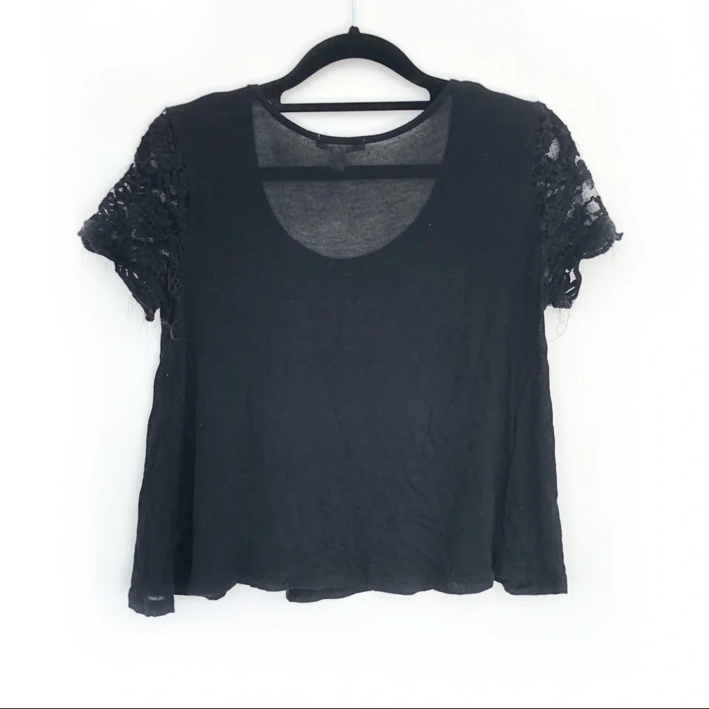 Delia's Black Lace Sleeve Crop Top XS - Picture 2 of 7